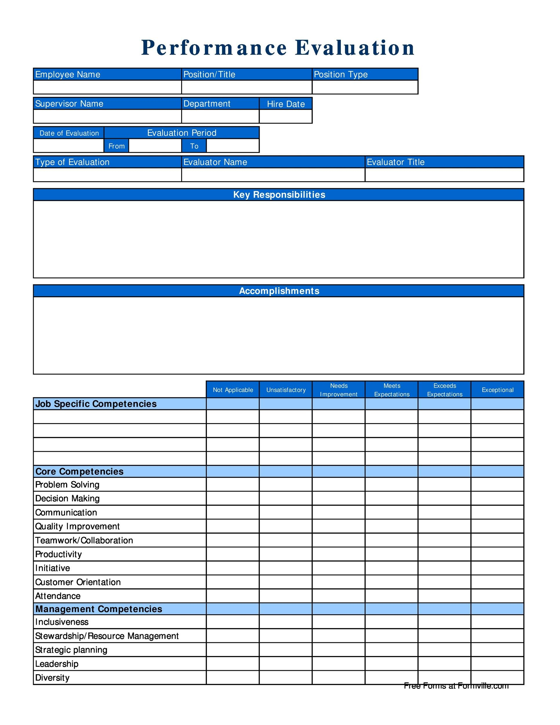 46 Employee Evaluation Forms Performance Review Examples