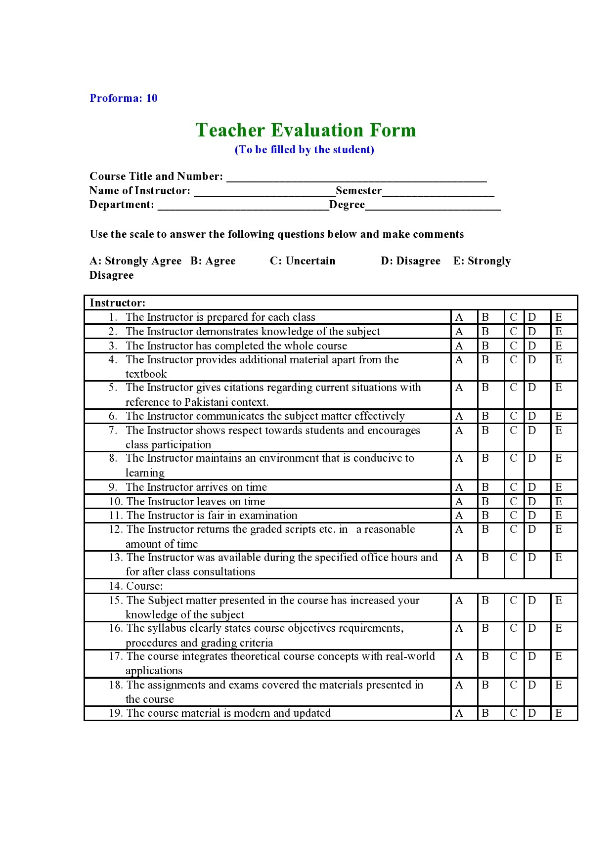 50 Printable Teacher Evaluation Forms Free TemplateLab