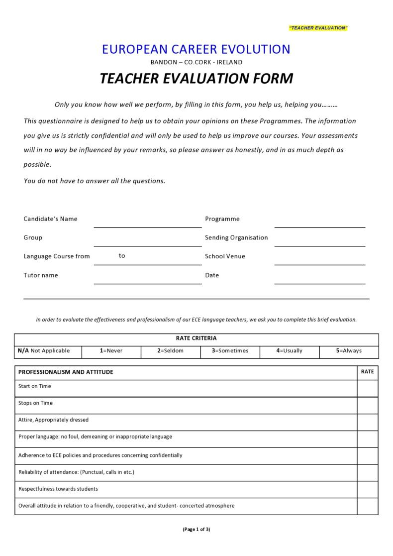 50 Printable Teacher Evaluation Forms Free TemplateLab