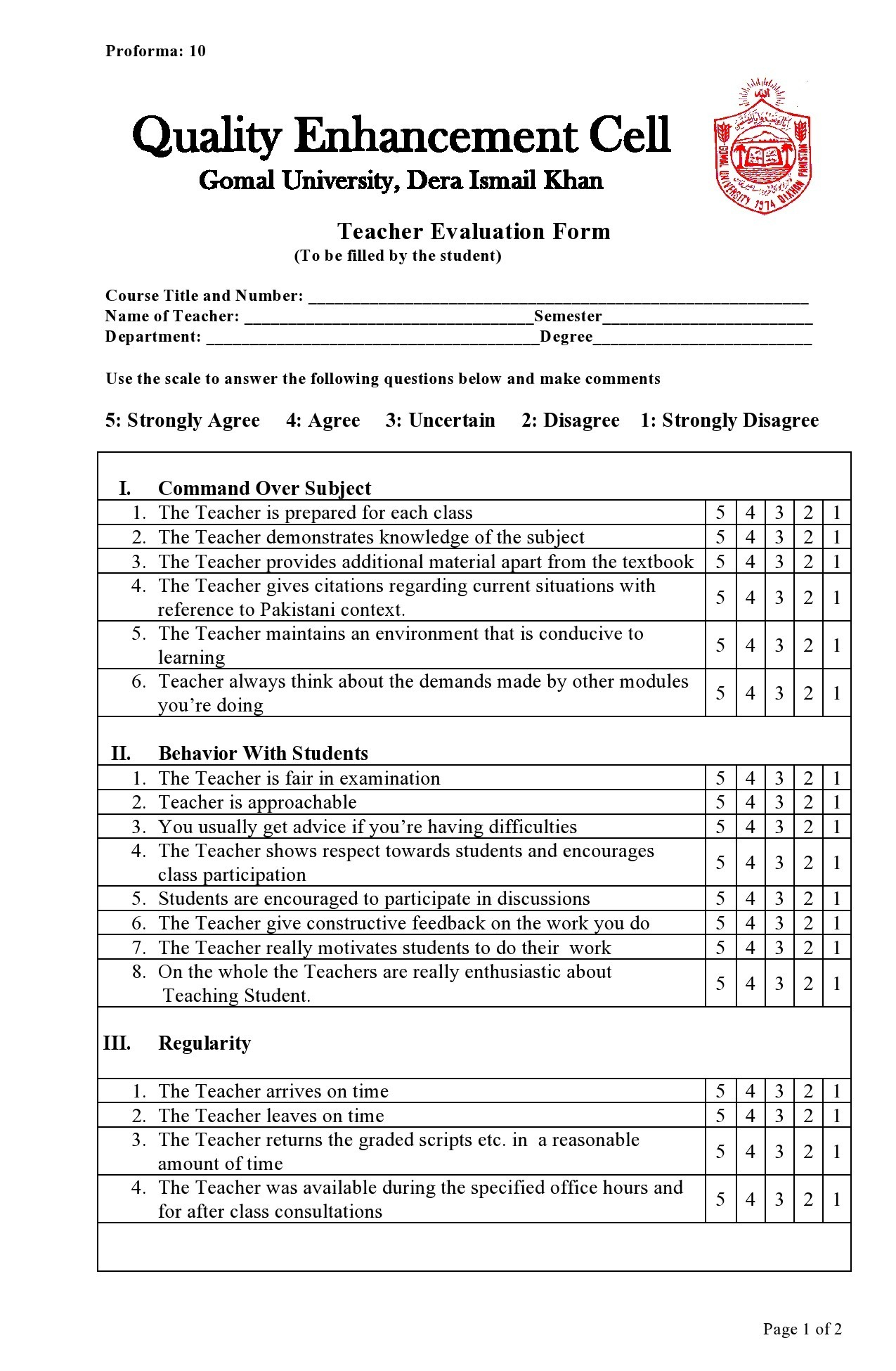 50 Printable Teacher Evaluation Forms Free TemplateLab