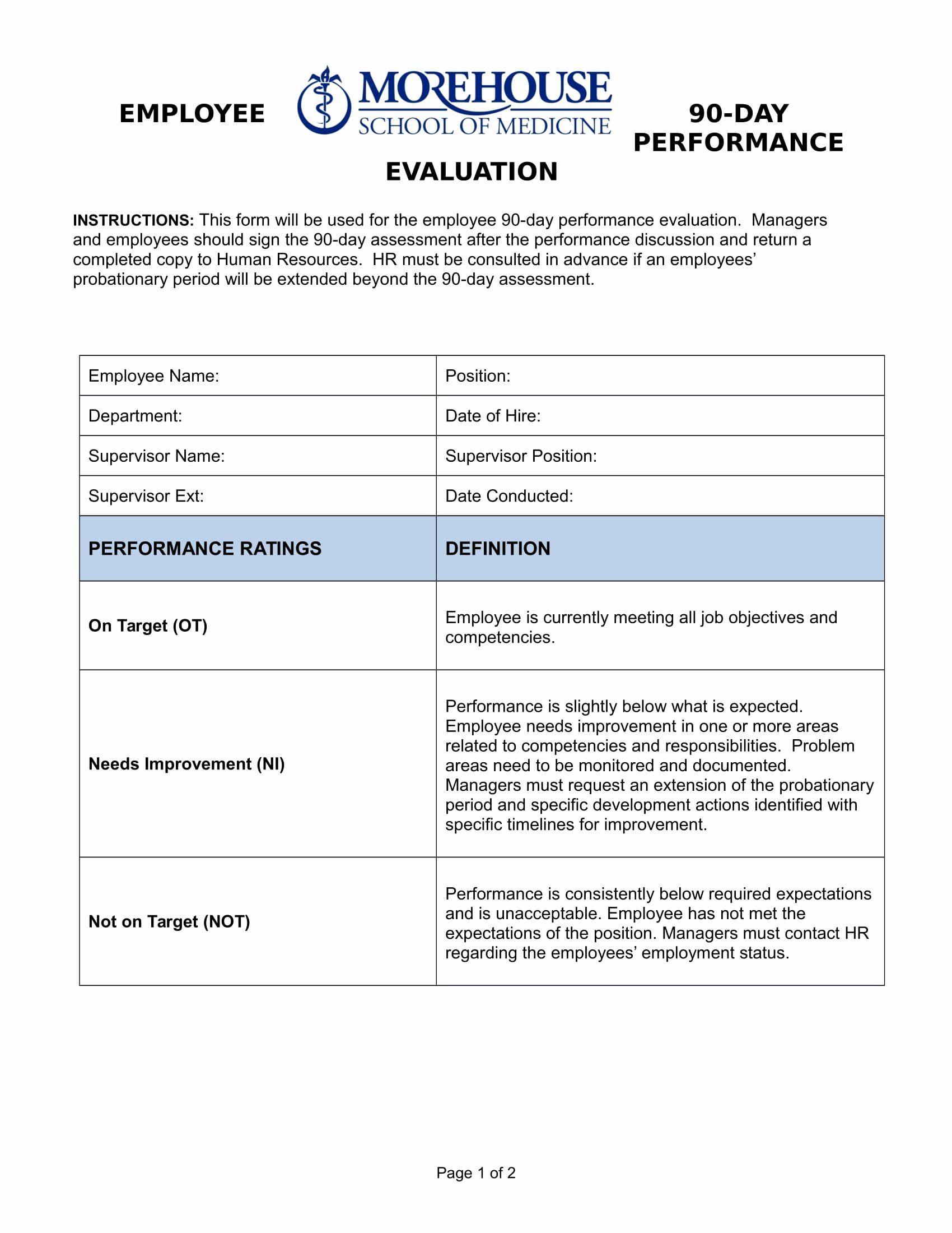 90 Day Self Evaluation Examples Kekoodesign