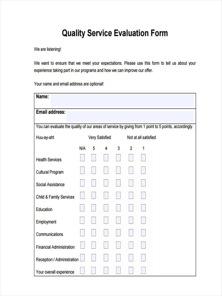  Customer Service Evaluation Form Template 