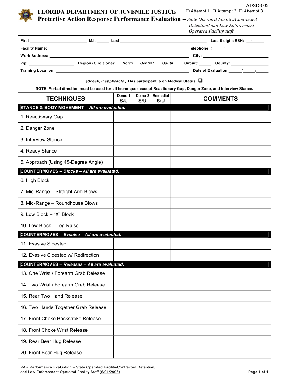 DJJ Form ADSD 006 Download Printable PDF Or Fill Online Protective 