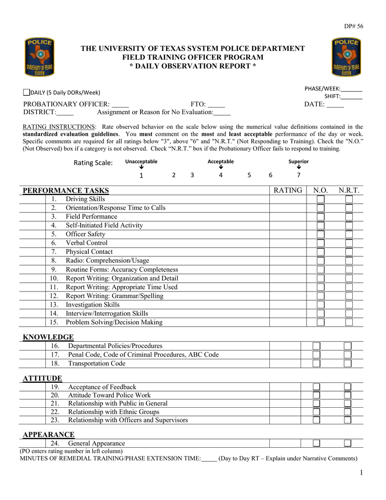DP 56 Field Training Daily Observation Report