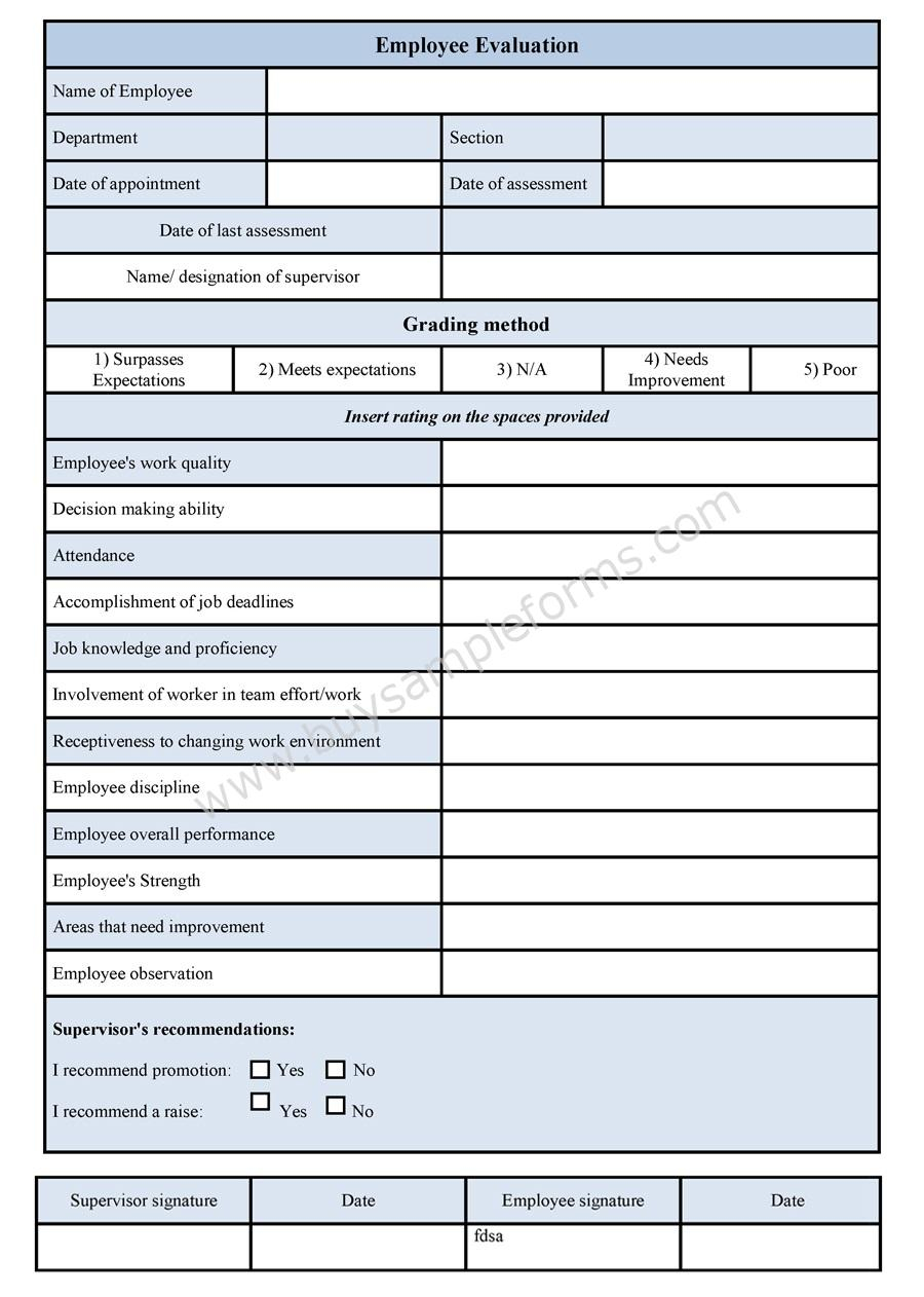 Employee Evaluation Template Word Sample And Example