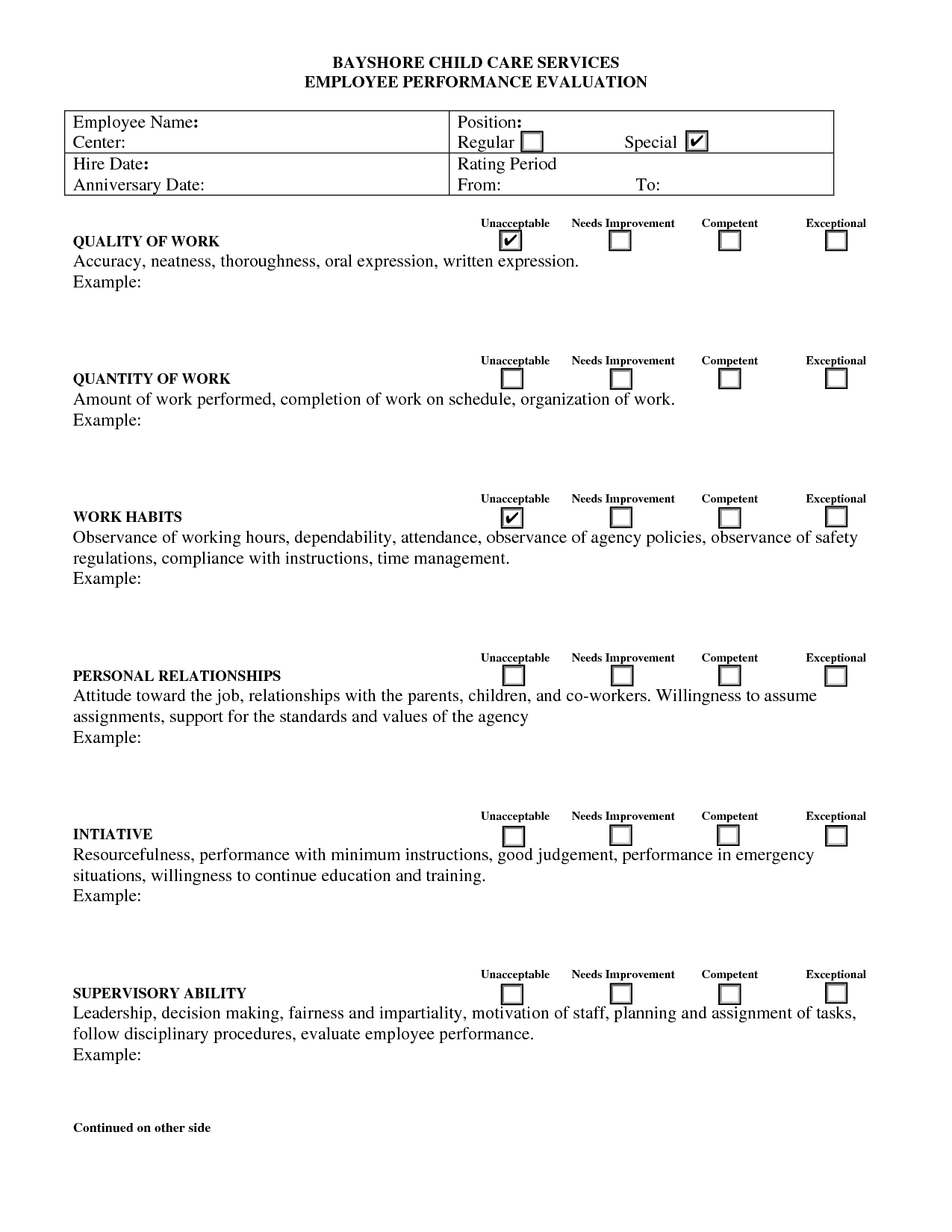 Evaluation Form For Child Care Google Search With Images Child