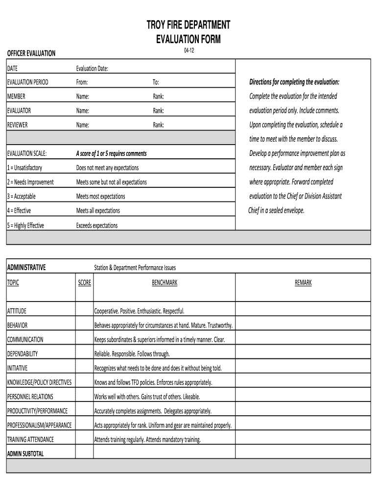 Firefighter Evaluation Form Fill Online Printable Fillable Blank 