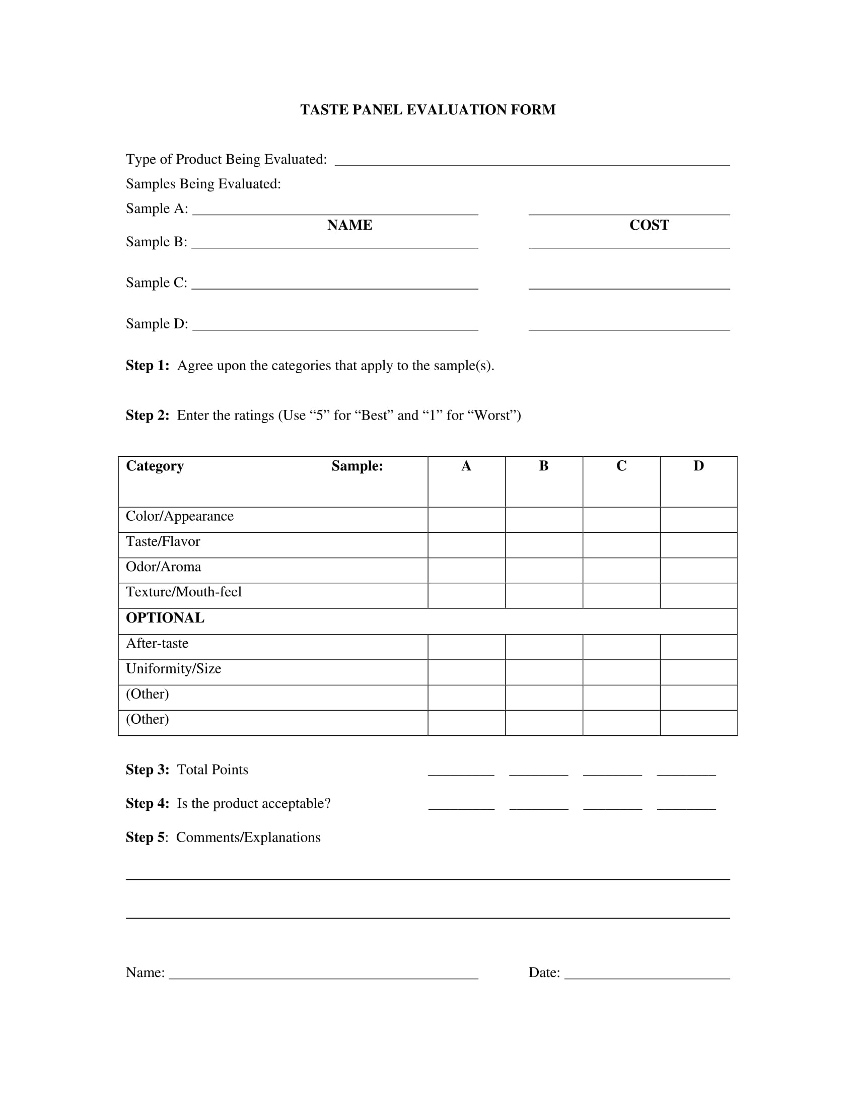 Food Product Evaluation Form All Information About Healthy Recipes 