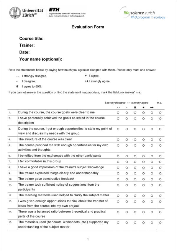 FREE 11 Trainer Evaluation Form Samples Templates In PDF