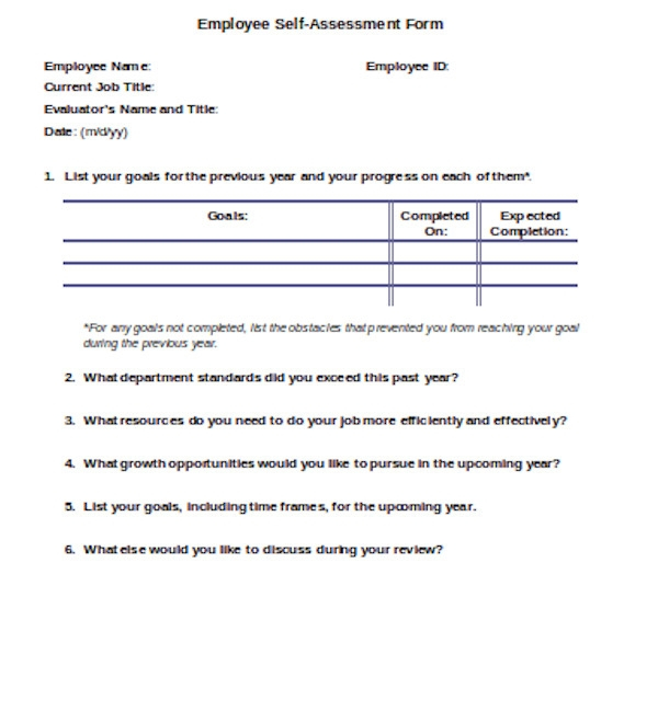 FREE 12 Sample Self Assessment Forms In PDF Excel Word