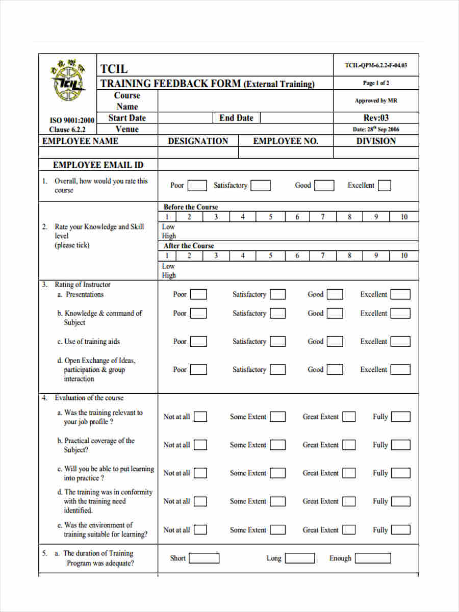 FREE 16 Training Feedback Forms In PDF