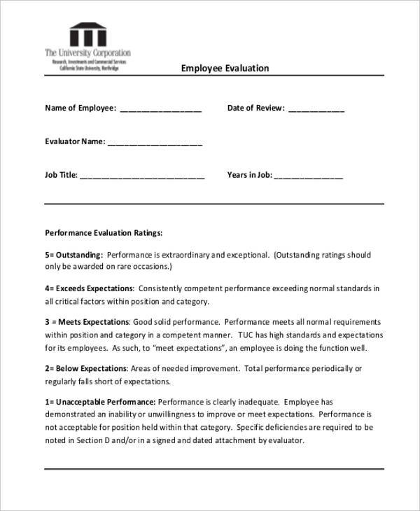 FREE 19 Employee Evaluation Form Samples Templates In PDF MS Word