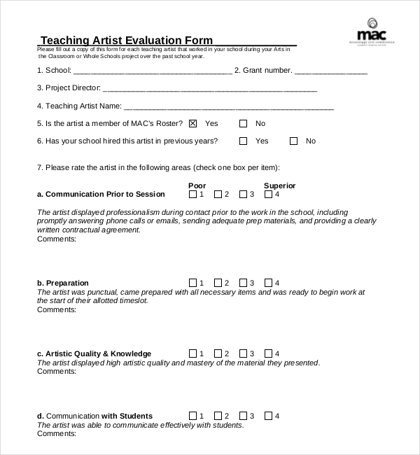 FREE 20 Sample Teacher Evaluation Forms In PDF Excel Word