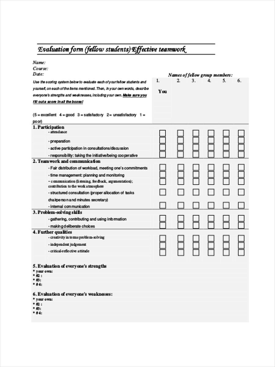 FREE 20 Team Evaluation Forms In PDF Ms Word Excel