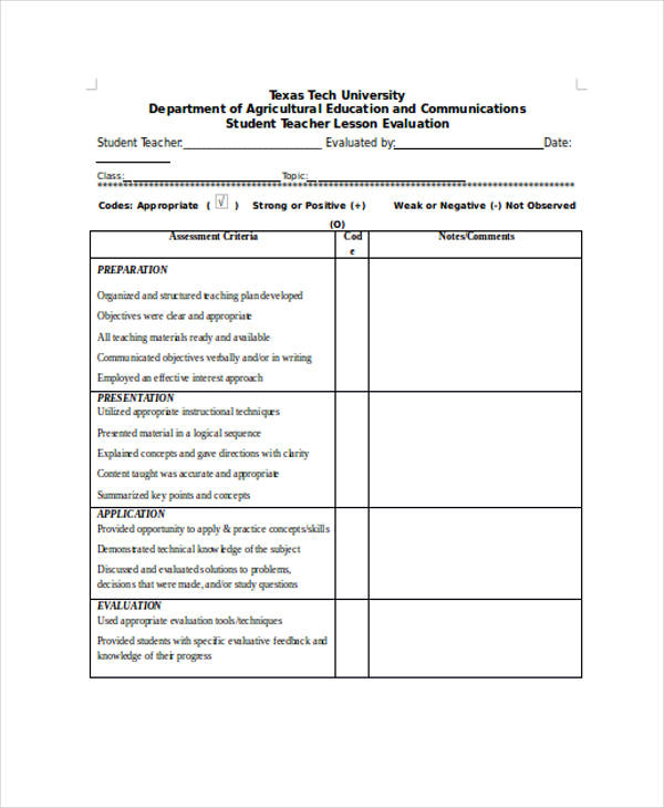 FREE 27 Student Evaluation Forms In MS Word