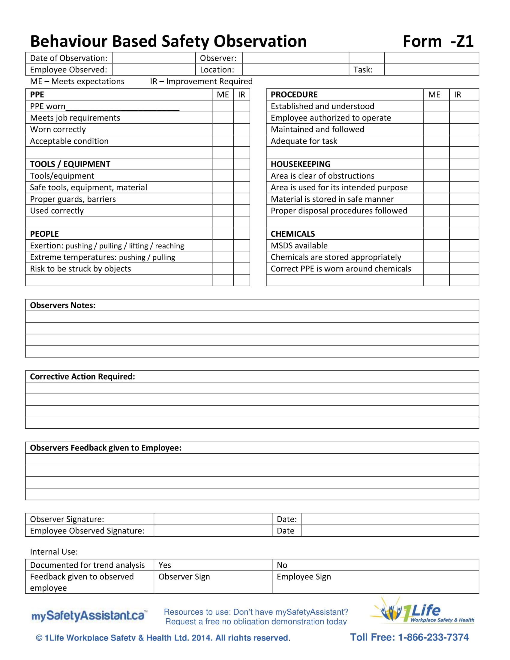 FREE 4 Job Safety Observation Forms In PDF MS Word