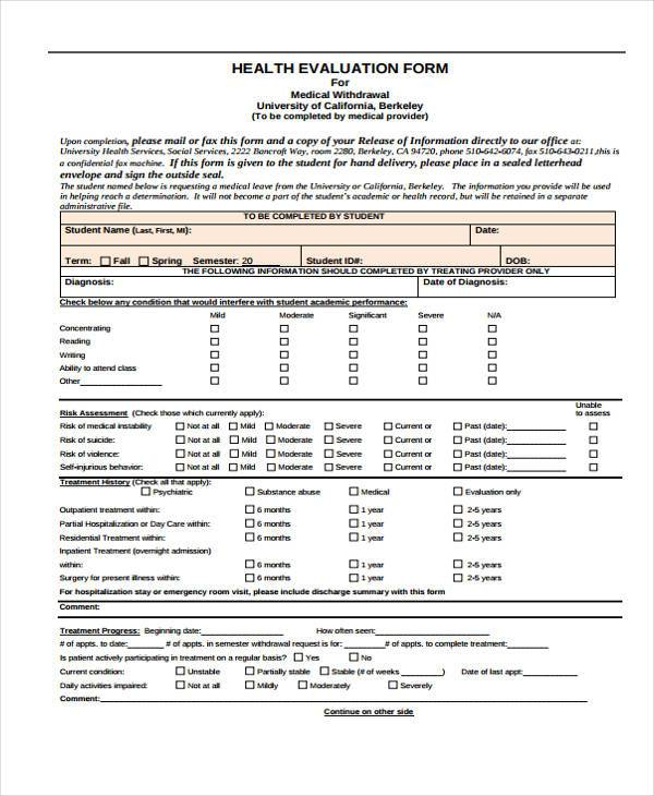 FREE 7 Health Evaluation Forms In PDF MS Word