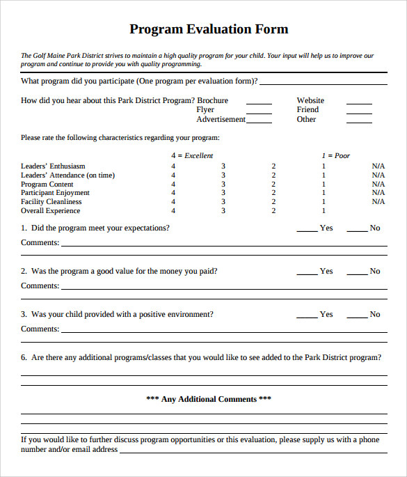 FREE 7 Program Evaluation Forms In PDF MS Word