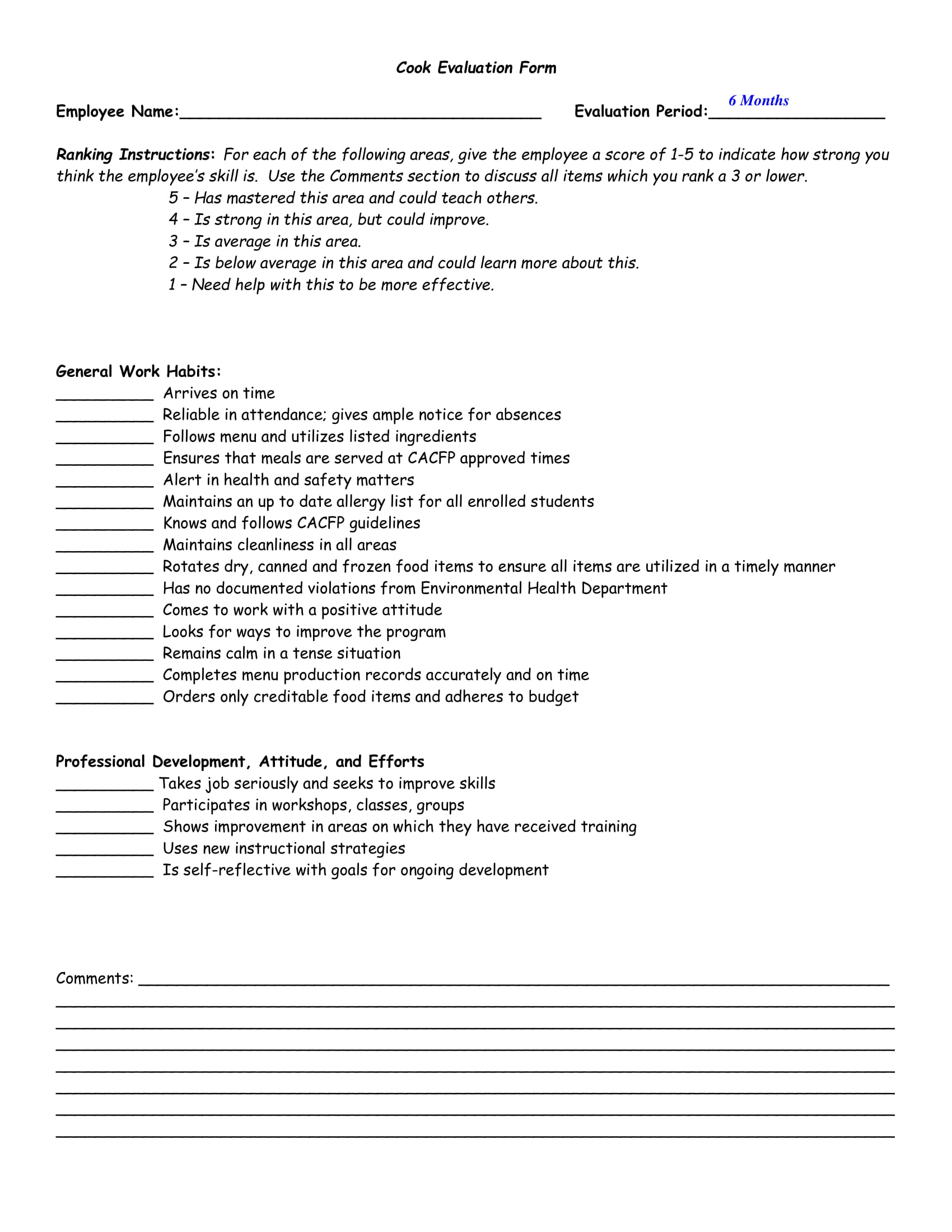 FREE 7 Restaurant Employee Evaluation Forms In PDF MS Word