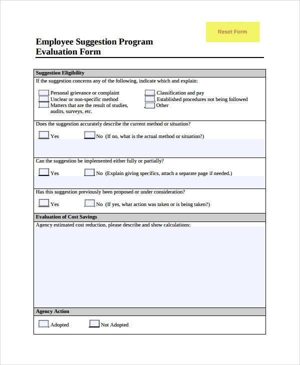 FREE 7 Sample Employee Suggestion Forms In PDF MS Word