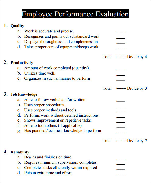 FREE 7 Sample Performance Evaluation Forms In PDF MS Word