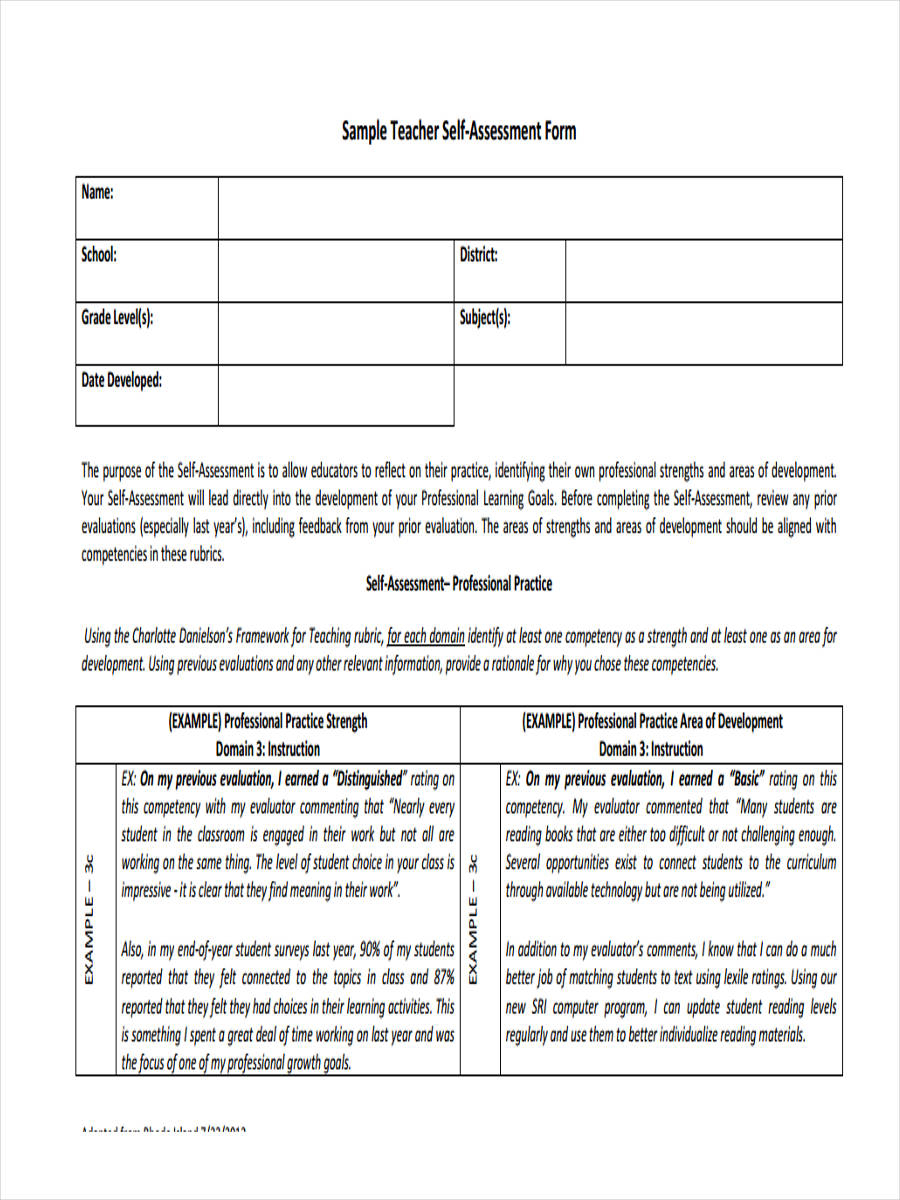 FREE 7 Teacher Assessment Forms In PDF