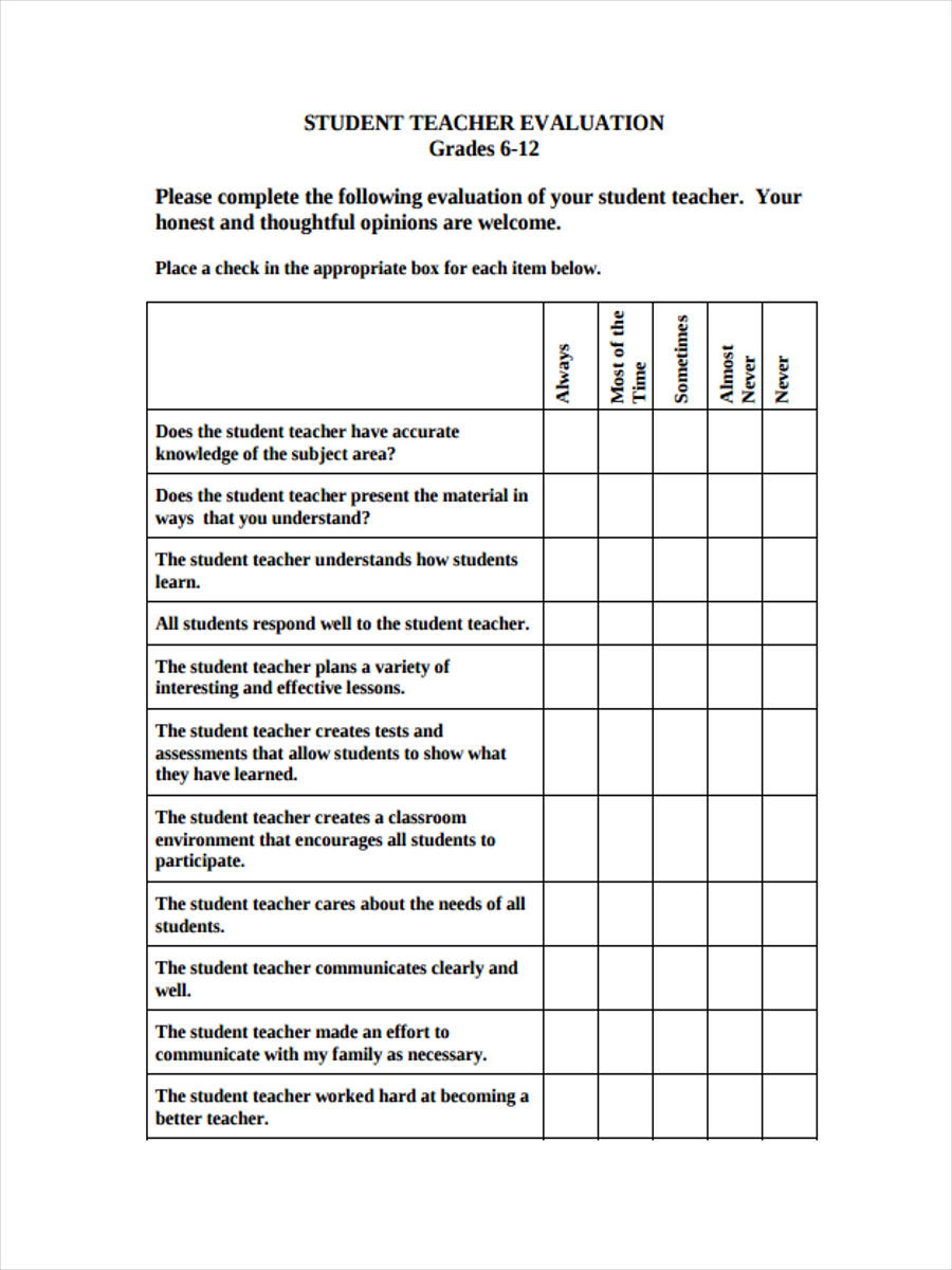 FREE 7 Teacher Assessment Forms In PDF