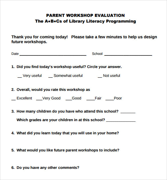 FREE 7 Workshop Evaluation Forms In PDF MS Word