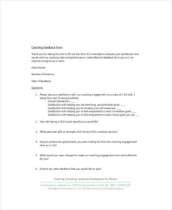 FREE 8 Sample Coach Feedback Forms In MS Word PDF
