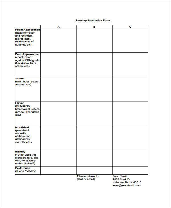 FREE 8 Sensory Evaluation Forms In PDF MS Word