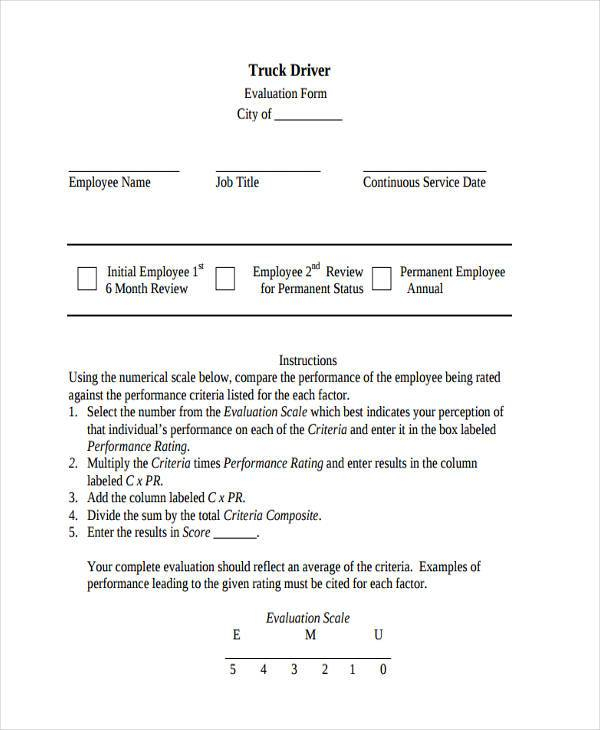 FREE 9 Sample Driver Evaluation Forms In PDF MS Word