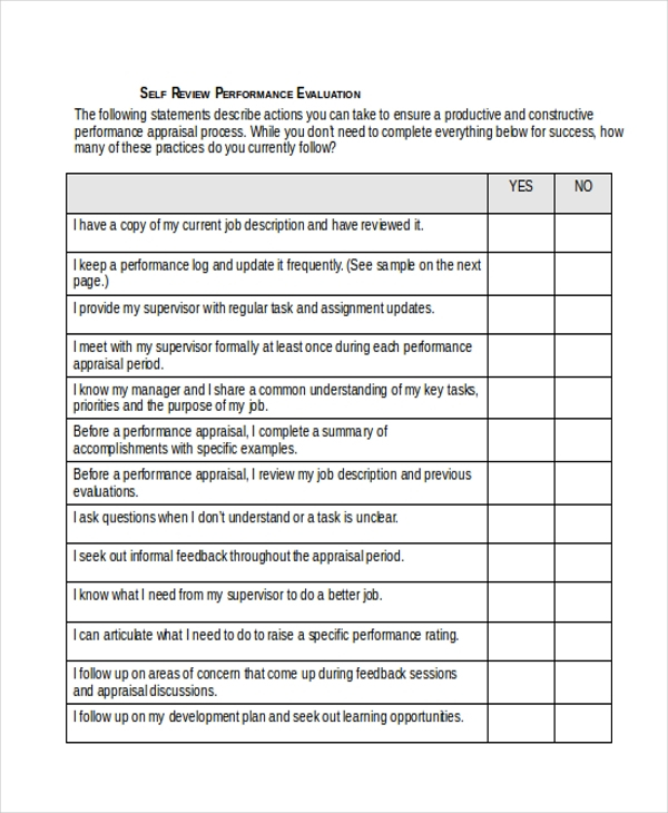 FREE 9 Sample Self Evaluation Forms In PDF MS Word