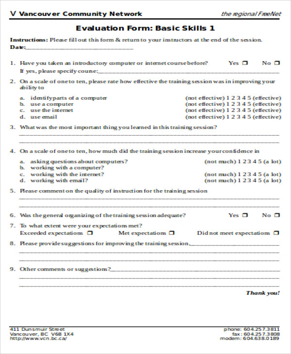 FREE 9 Sample Training Evaluation Forms In MS Word