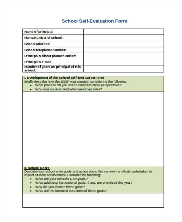 School Self Evaluation Form Template EvaluationForm