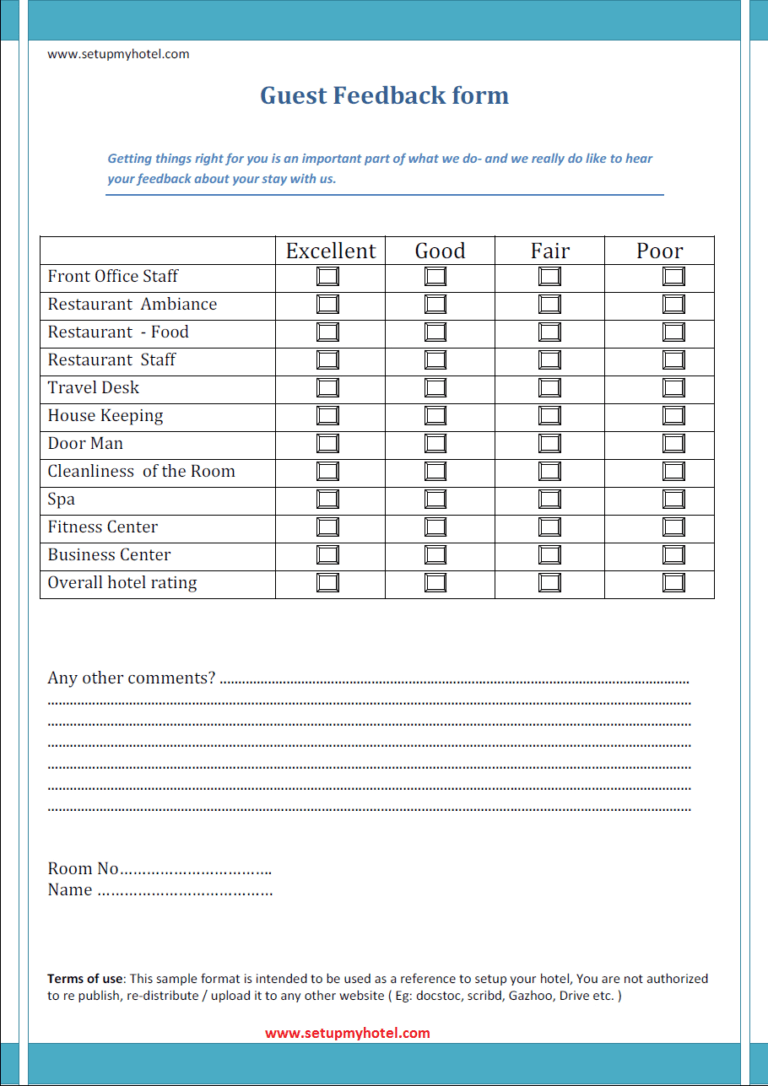 Guest Feedback Format Sample Hotels Resorts Customer Inside 