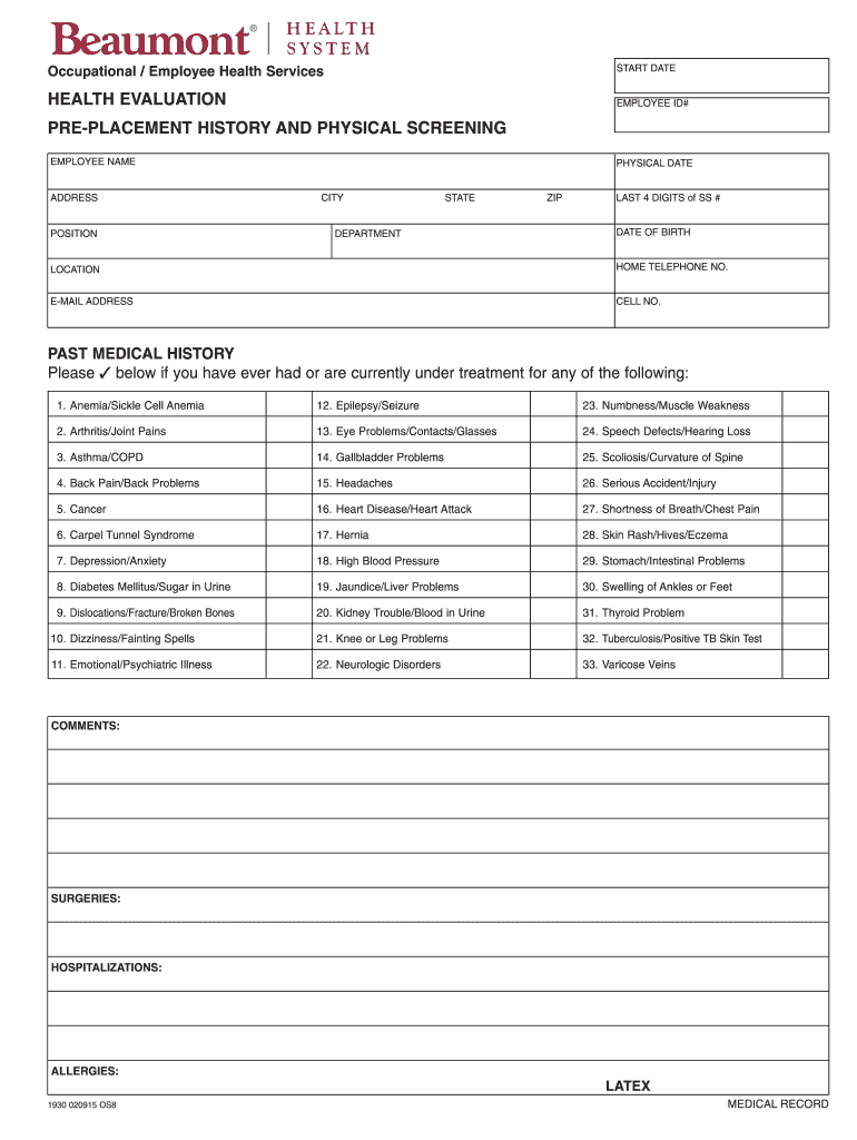 Health Evaluation Form Fill Out And Sign Printable PDF Template SignNow