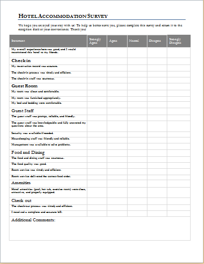 Hotel Accommodation Survey Form Template For WORD Document Hub