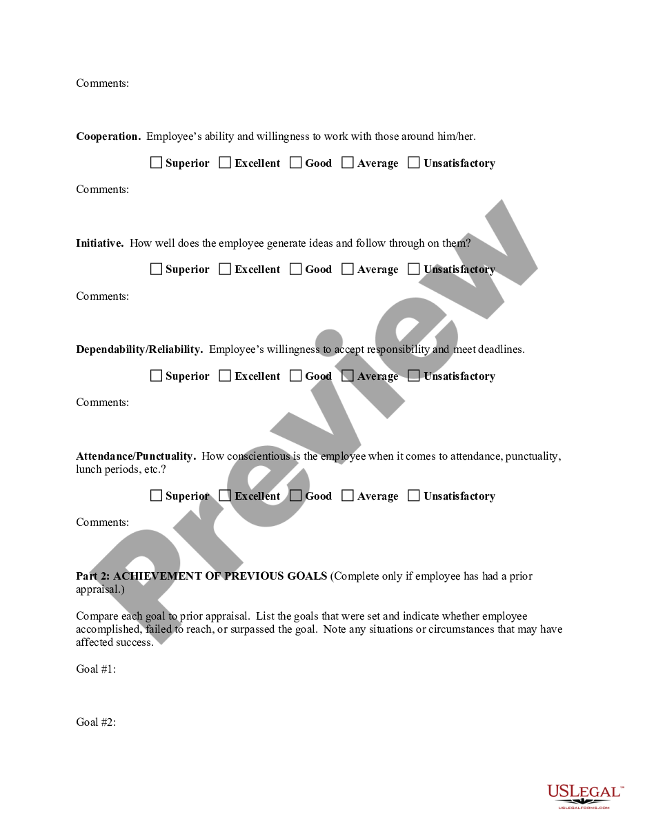 North Carolina Employee Evaluation Form For Nonprofit US Legal Forms