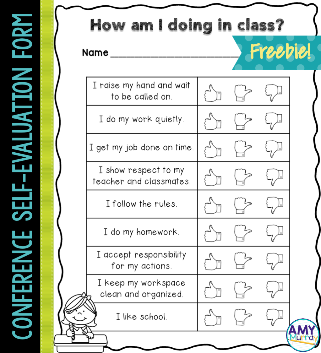 Parent Teacher Conference Student Self Evaluation Form FREEBIE Find It 