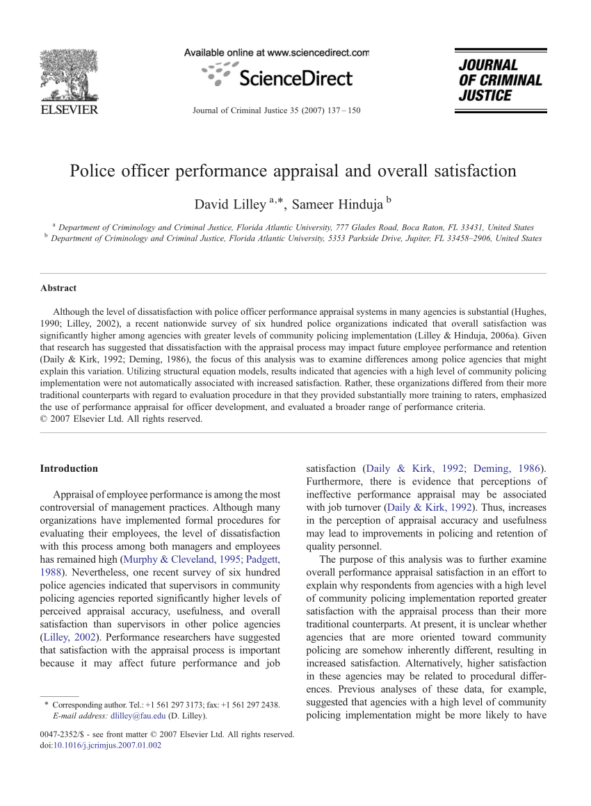 PDF Police Officer Performance Appraisal And Overall Satisfaction