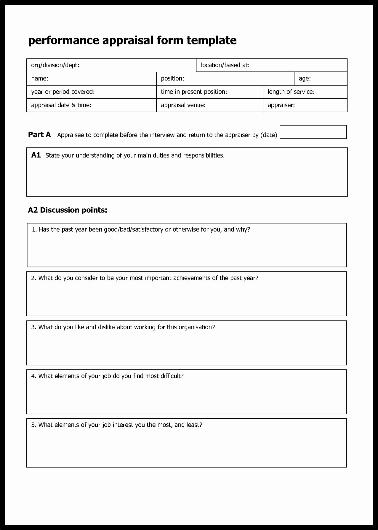 Performance Evaluation Form Template New Simple Performance Appraisal 