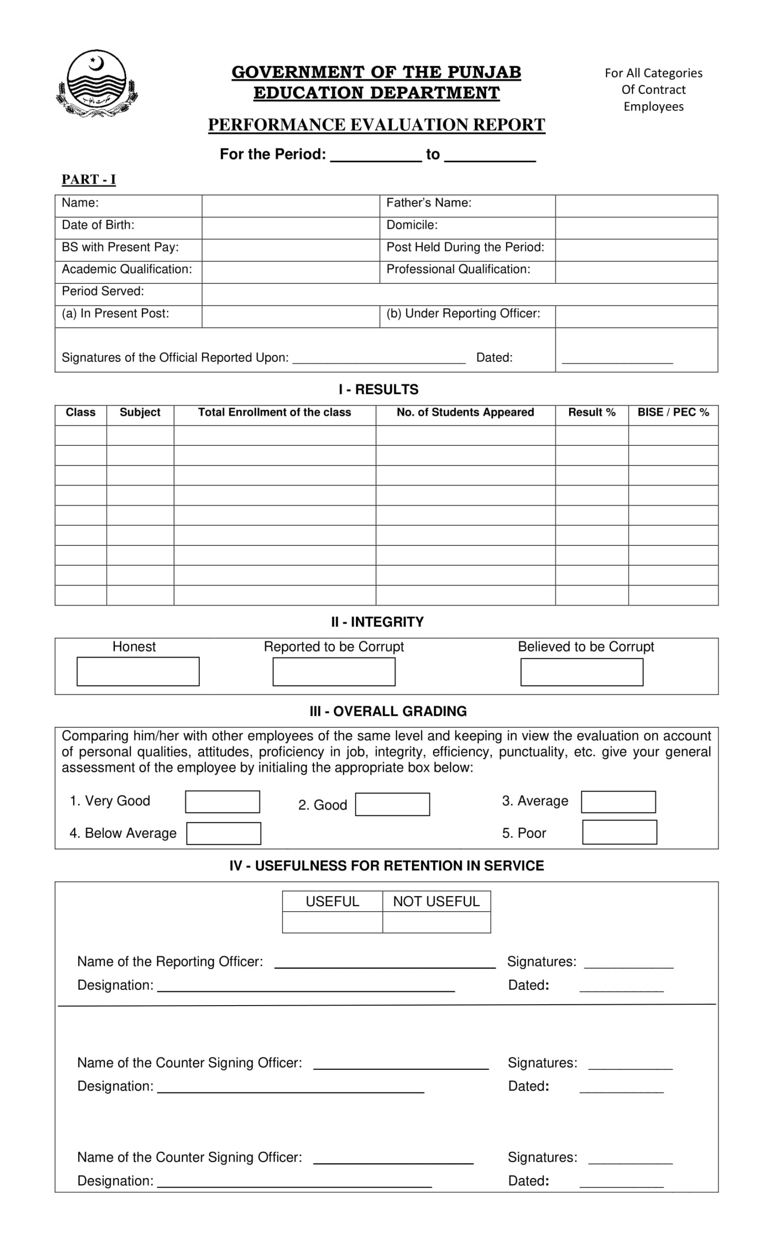 Performance Evaluation Report Form 2021 EmployeesPortal