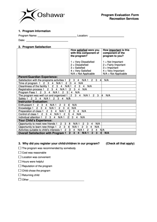Program Evaluation Form Recreation Services Lin Printable Pdf Download