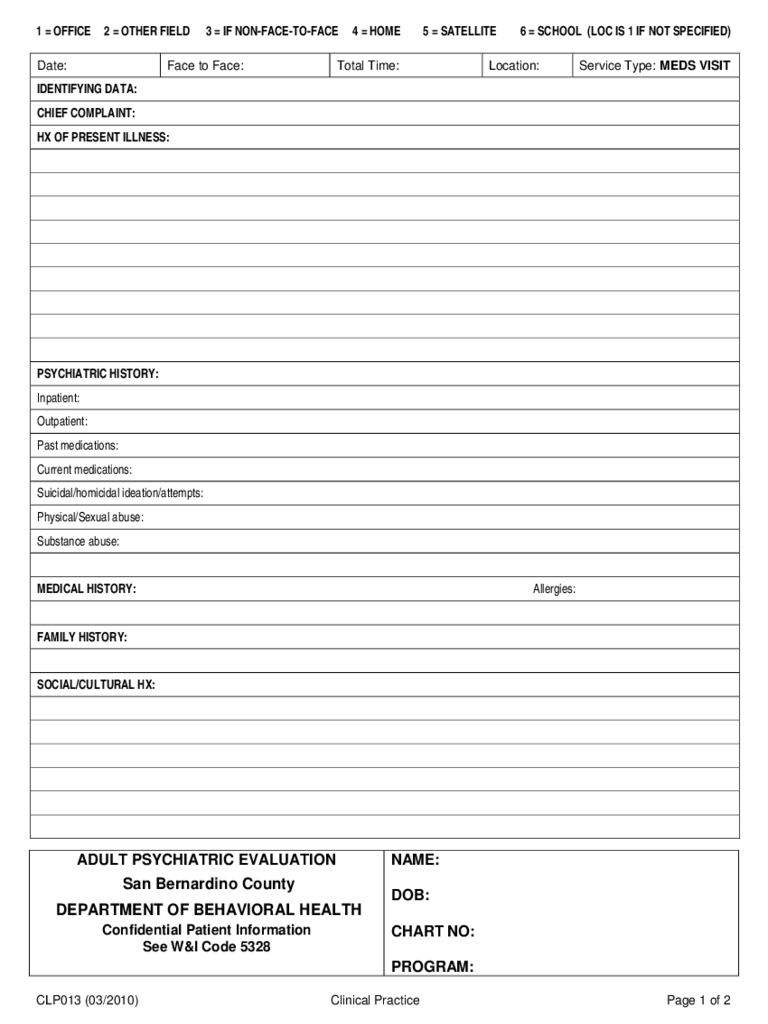 Sample Psychiatric Evaluation Form EvaluationForm