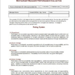 Restaurant Manager Performance Evaluation Form Restaurant Management