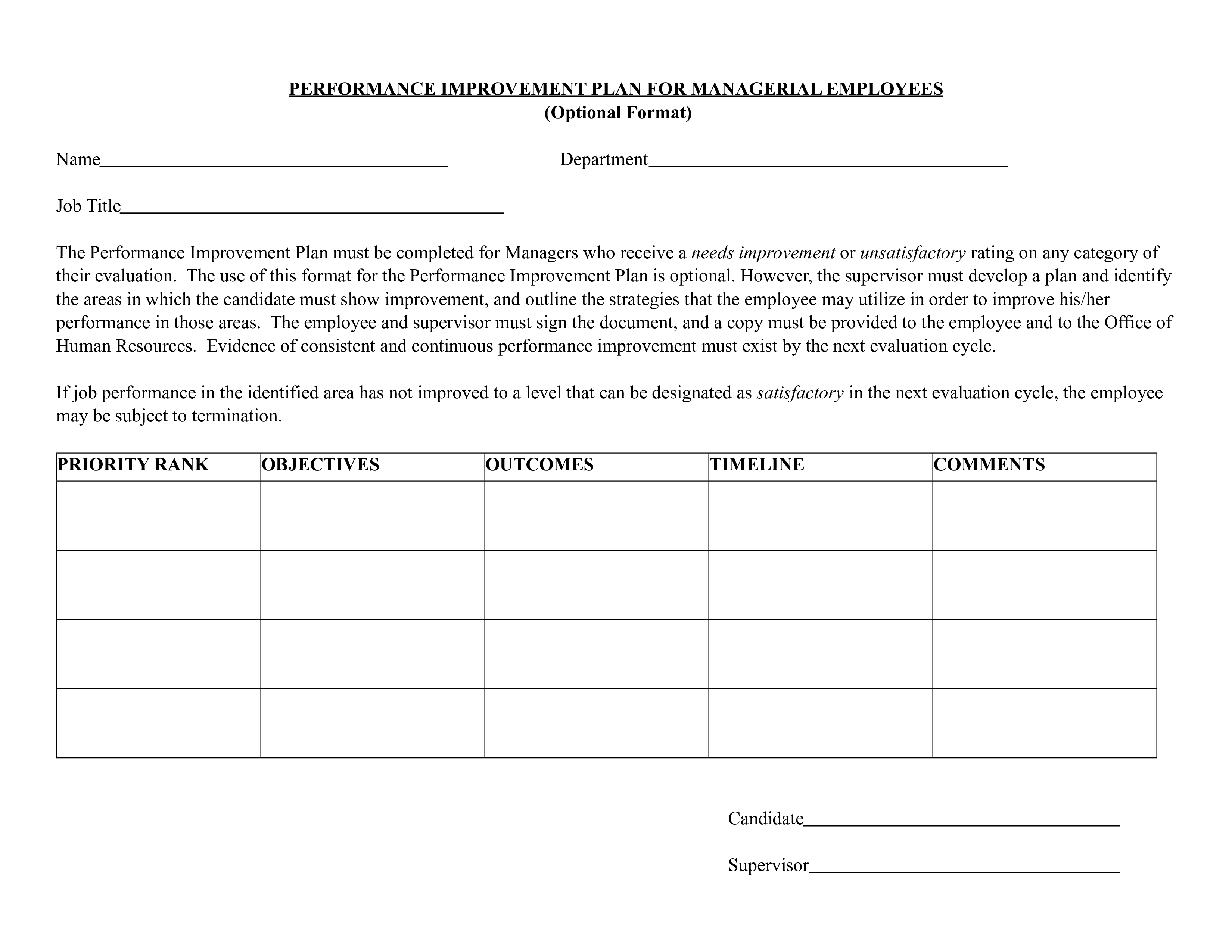  Sample Employee Performance Improvement Plan 