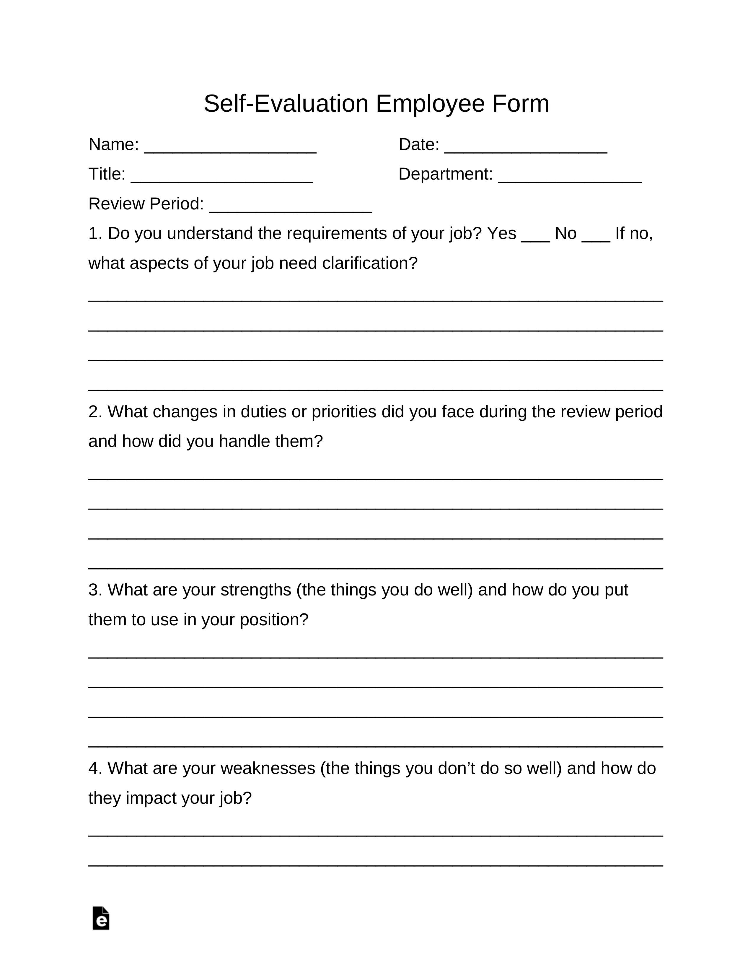 Self Evaluation Employee Form EForms