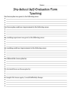 Early Childhood Teacher Self Evaluation Form - EvaluationForm.net