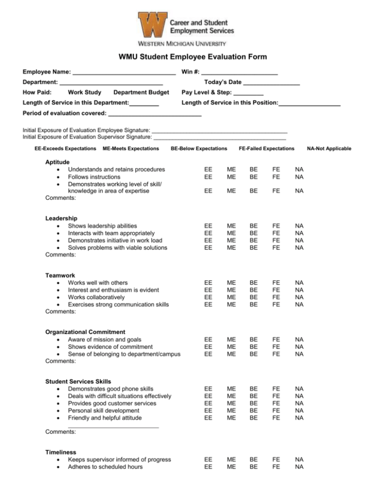 Wmu Student Employee Evaluation Form